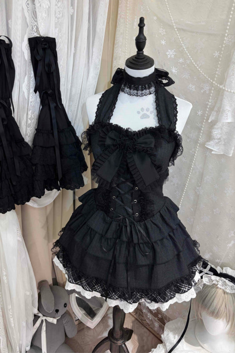 Dark Lace Ribbon Dress + Jacket