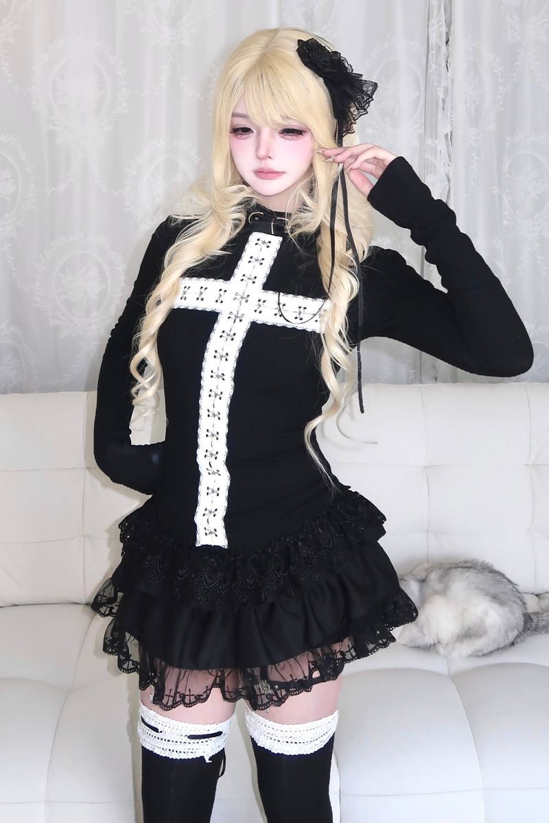 Gothic Lace Cross Top + Skirt