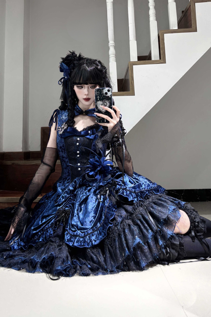Gothic Velvet Sleeve Lolita Top + Vest + Skirt