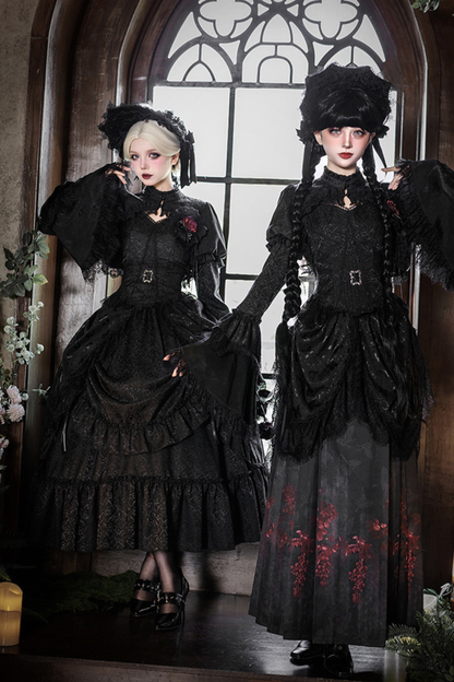 Gothic Corset Top + Short Coat + Hose + Curtain + Skirt + Flower + Bonnet