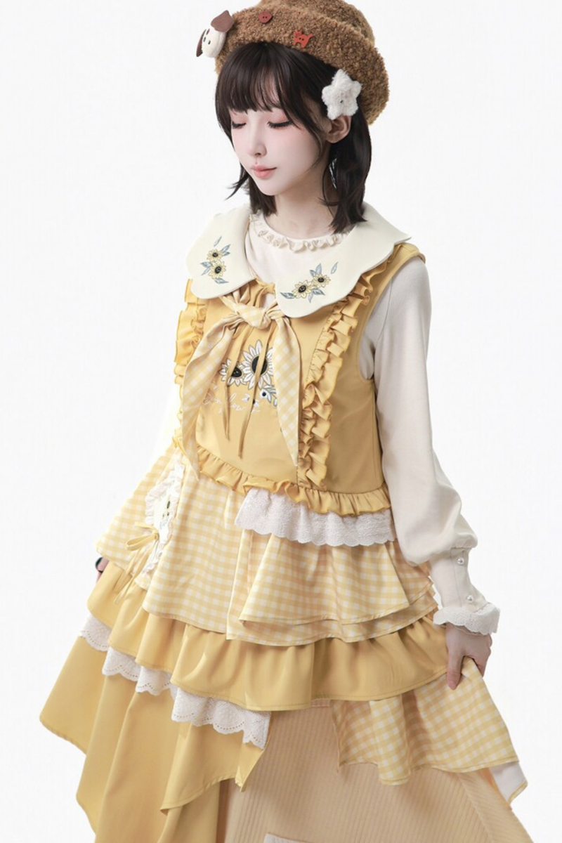 Yellow Ruffled Tank Top + Top + Skirt