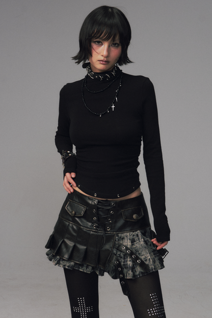 Punk Rivet Knit High Neck Top