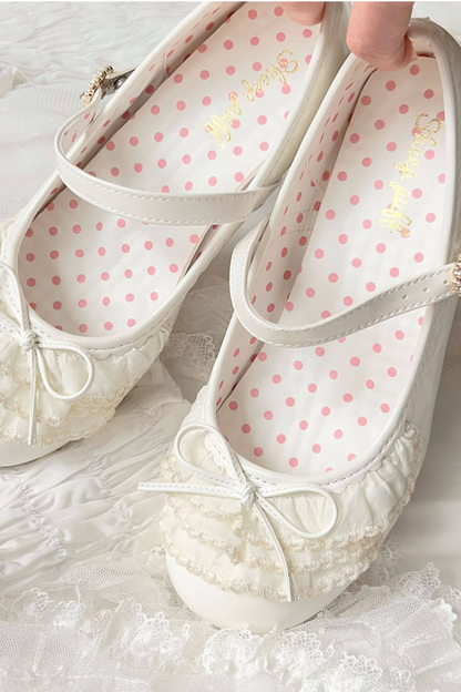 Satin Lace Bow Mary Jane Shoes