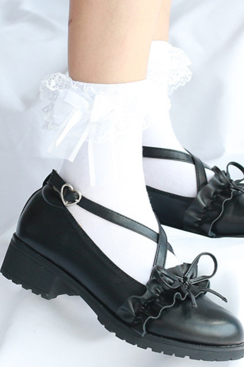Ruffled Cross Design Lolita Shoes