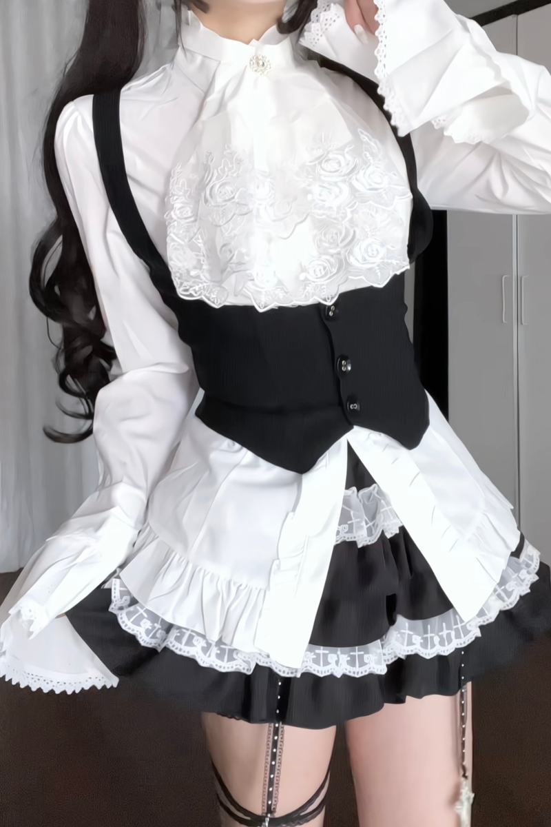 Ruffle Flutter Sleeve Top + Tiered Skirt