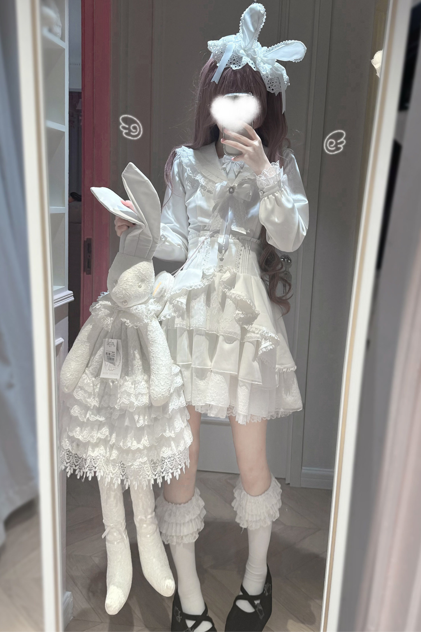 Snow Cat Ear Hooded Cape Coat + Shirt + Skirt