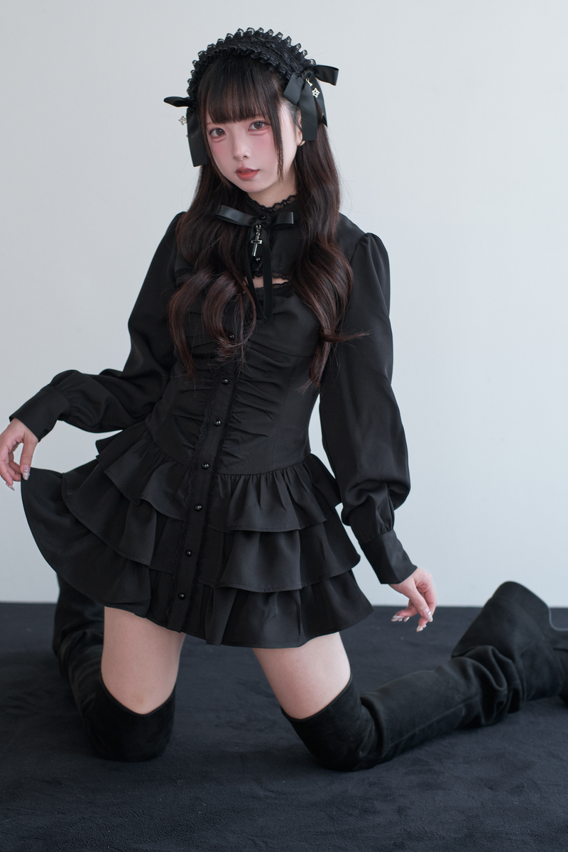 Little Goth Lace Ribbon Dress + Shorts