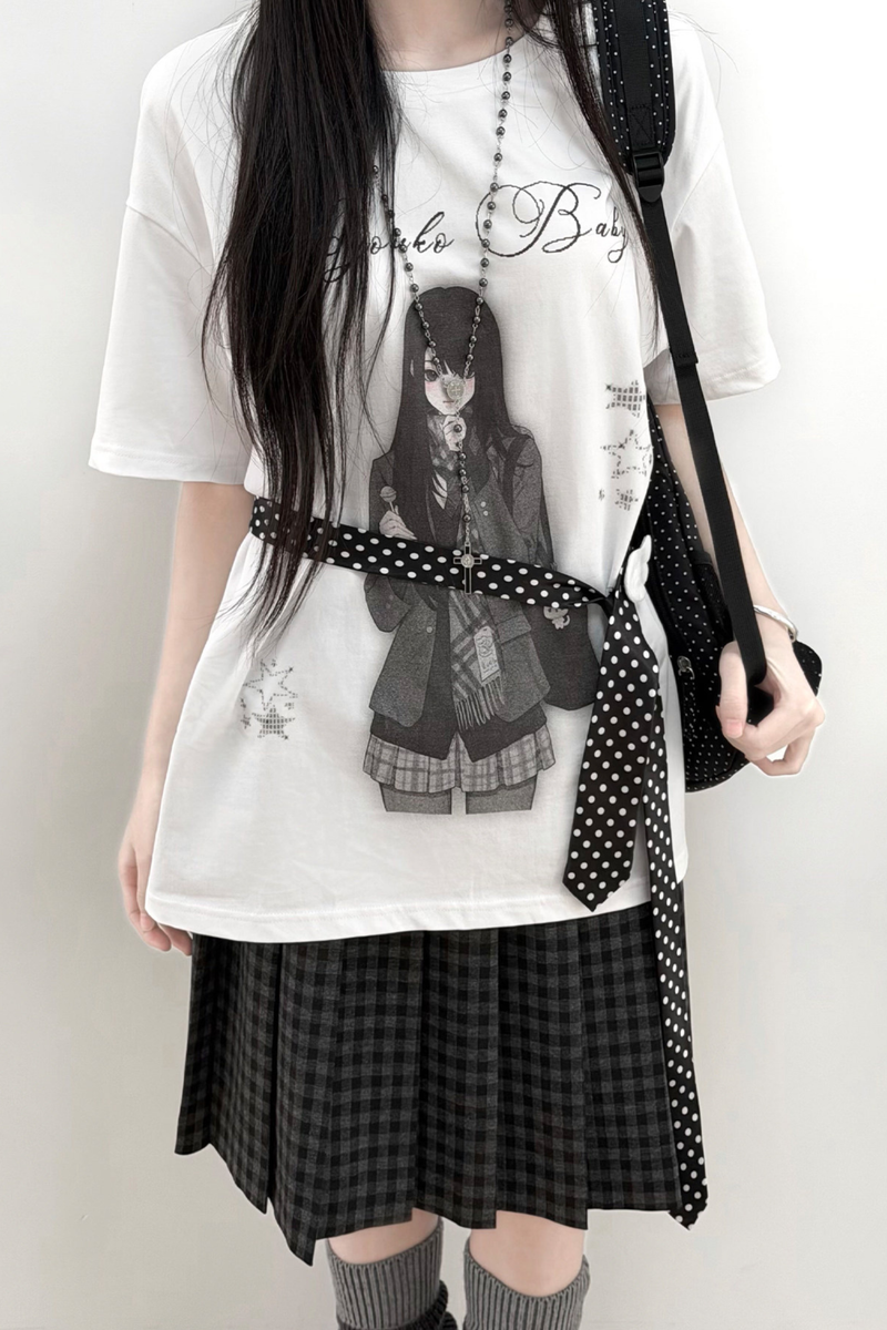 Schoolgirl Illustration Loose Top + Skirt