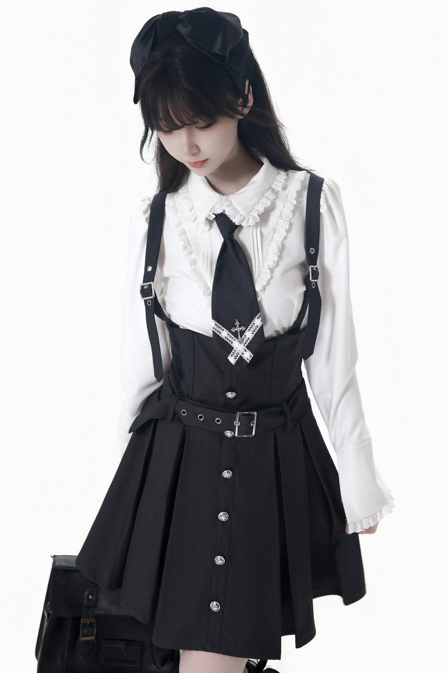 College Jacket + Suspender Skirt + Blouse + Tie