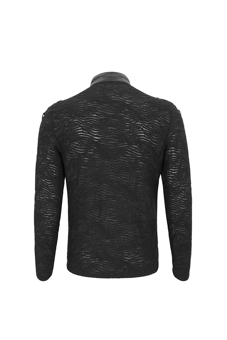 Black Stand Collar Mesh Splice Punk Shirt