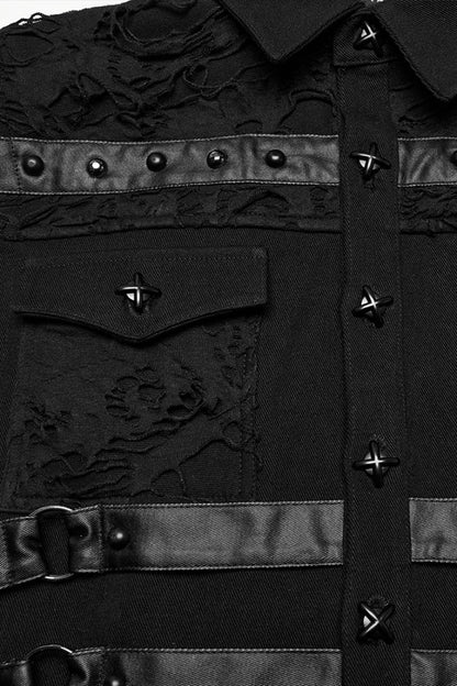 Black Stitching Mesh Rivet Buckle Punk Vest