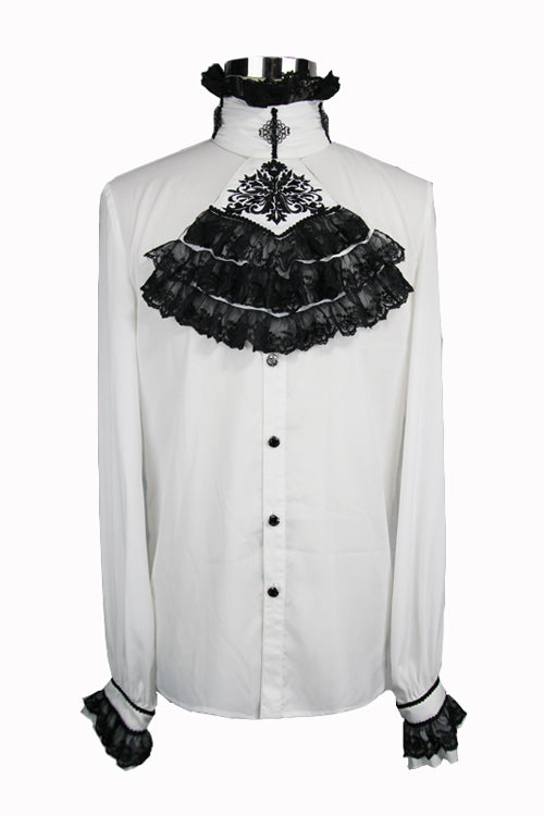 White Chiffon Chest Embroidery Lace Sleeves Gothic Blouse