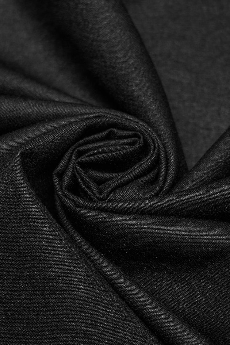 Black Stand Collar Long Puff Sleeves Pu Stitching Pleated Gothic Blouse