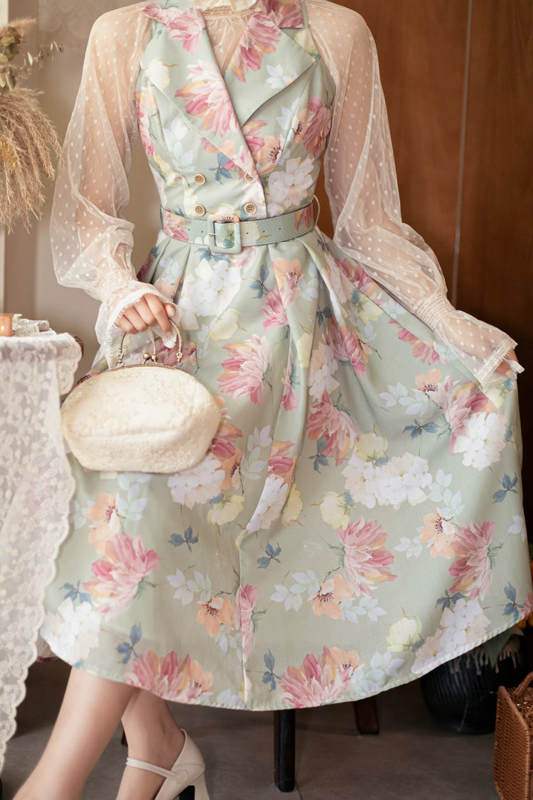 [afternoon Forest] French Audrey Hepburn Style V Collar Sleeveless Printed Classic Lolita Dress 3 Colors