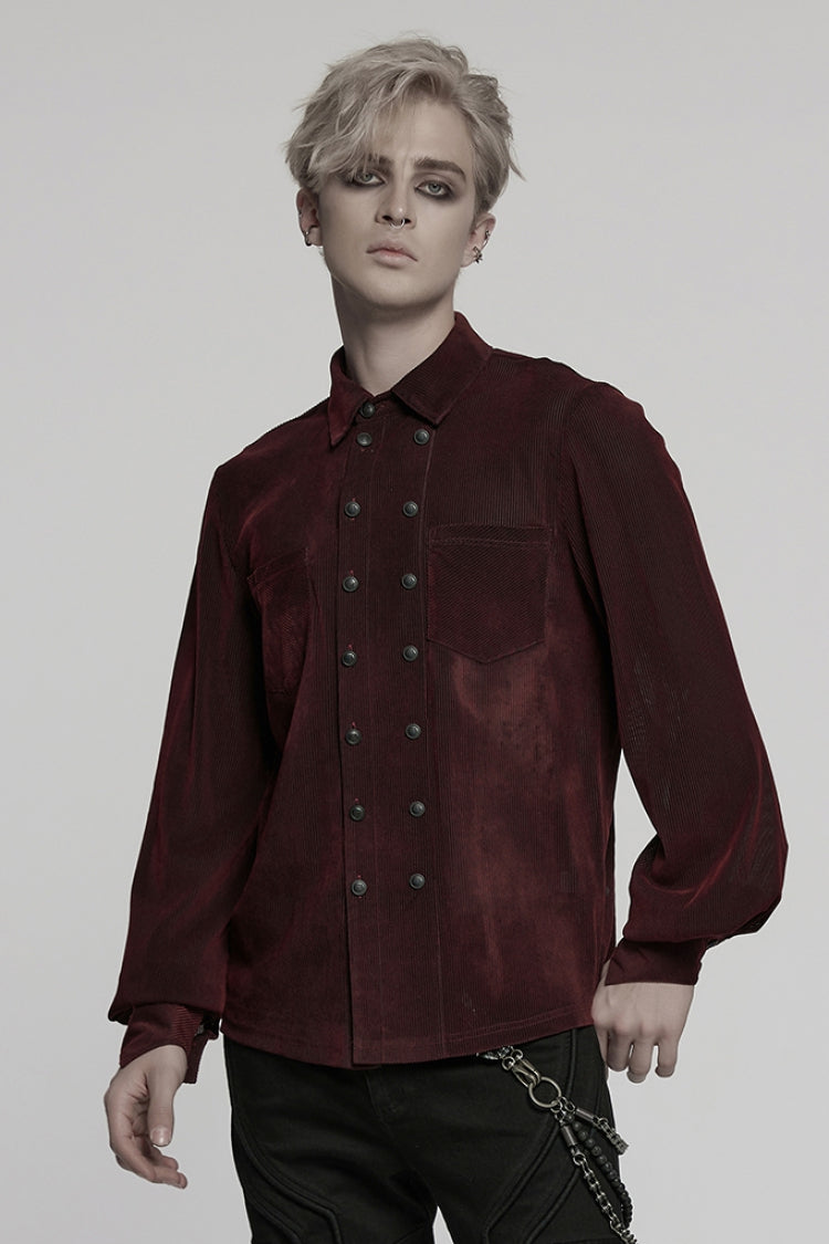 Black/red Double-breasted Long Puff Sleeves Gothic Blouse