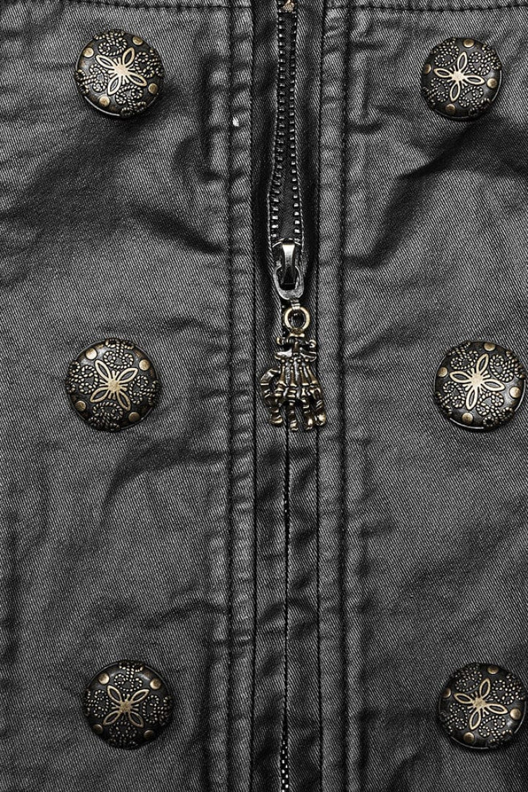 Stand Collar Jacquard Print Stitching Metal Ring Decoration Gothic Vest 2 Colors
