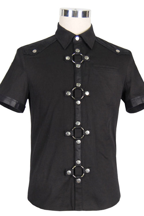 Black Locomotive Lapel Collar Short Sleeves Cotton Punk Blouse
