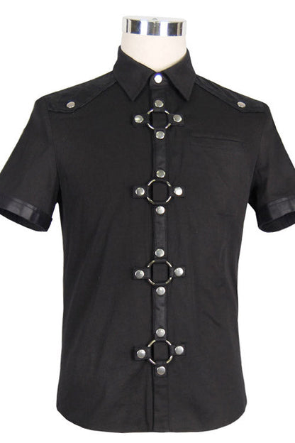 Black Locomotive Lapel Collar Short Sleeves Cotton Punk Blouse
