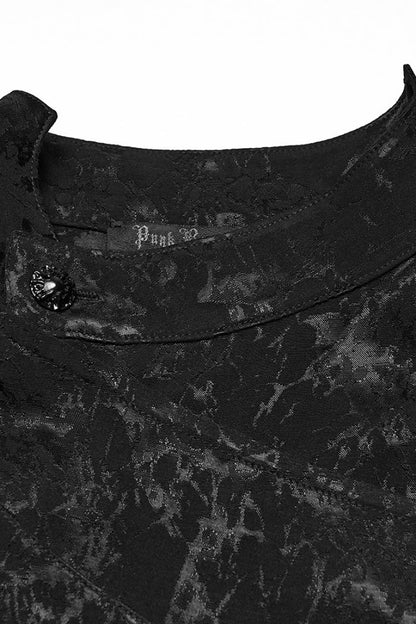 Black Stand Collar Long Puff Sleeves Print Asymmetric Gothic Blouse