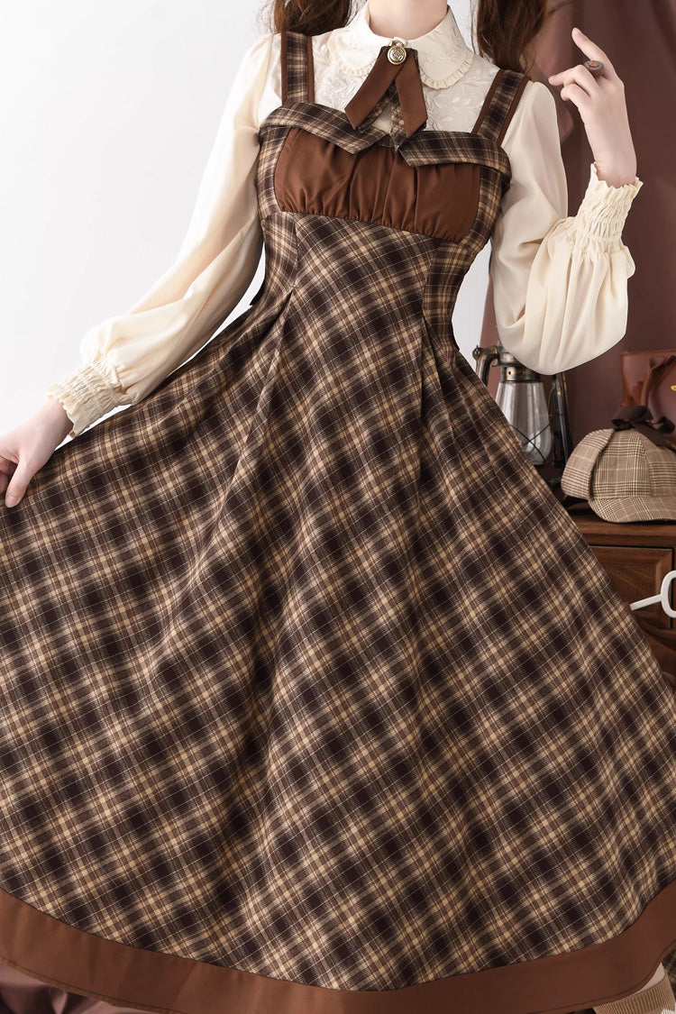 Brown [broken Pocket Watch] Sleeveless Printed Spliced Detective-style Classic Lolita Jsk Dress