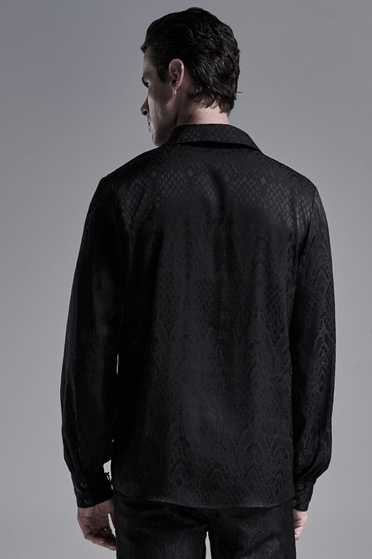 Jacquard Long Sleeve Front Metal Eyelets Lace Up Metal Carving Buckle Cuff Gothic Shirt 3 Colors