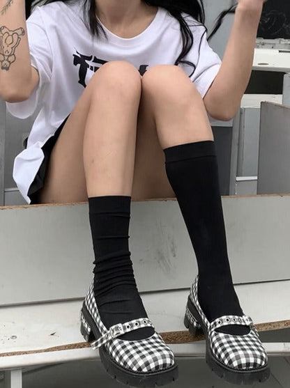 Merry Monochrome Belt Check Heels