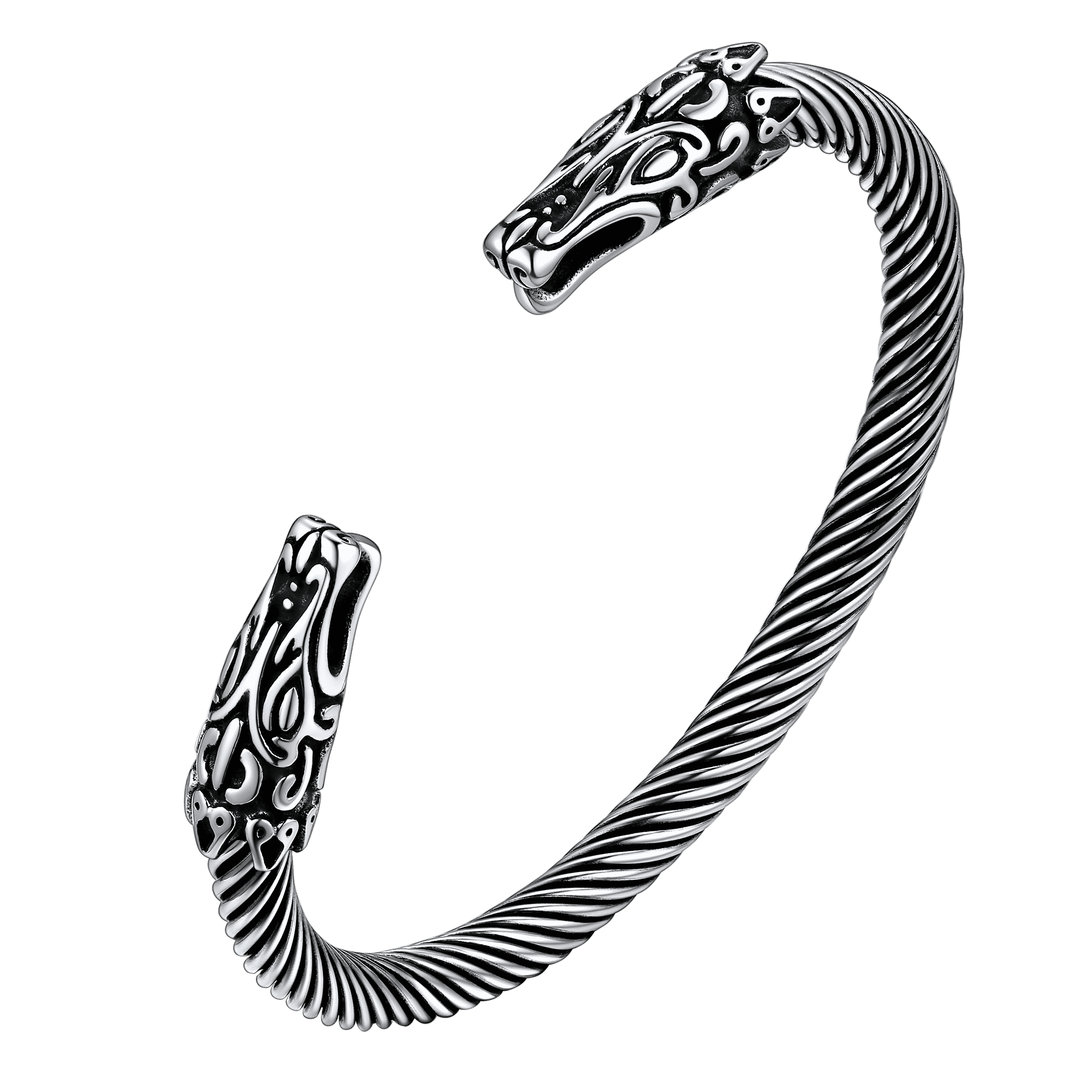 Viking Bracelet Norse Wolf Heads Cuff Bangle for