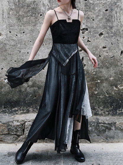 Dark Cool Paneled Asymmetric Ring Dress