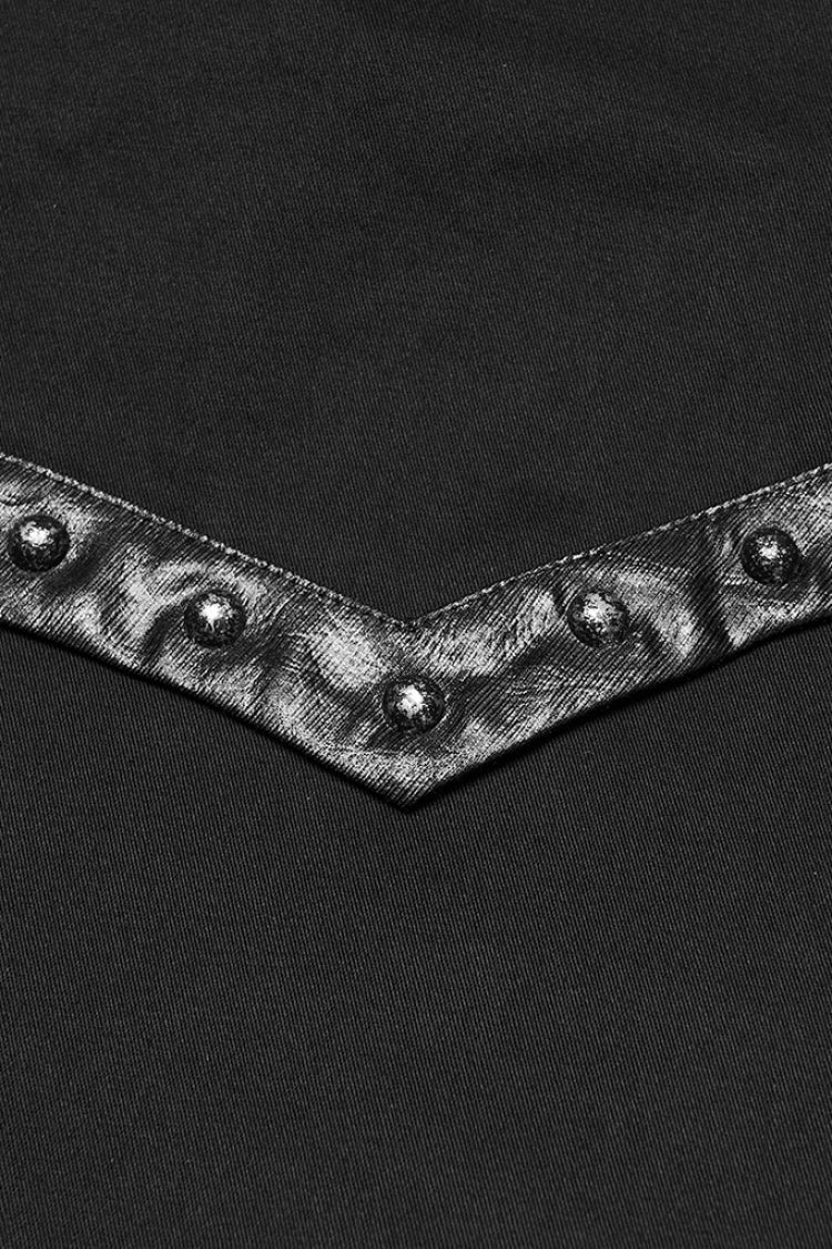 Black Stand Collar Long Sleeves Rivet Buckle Straps Eyelet Punk Blouse