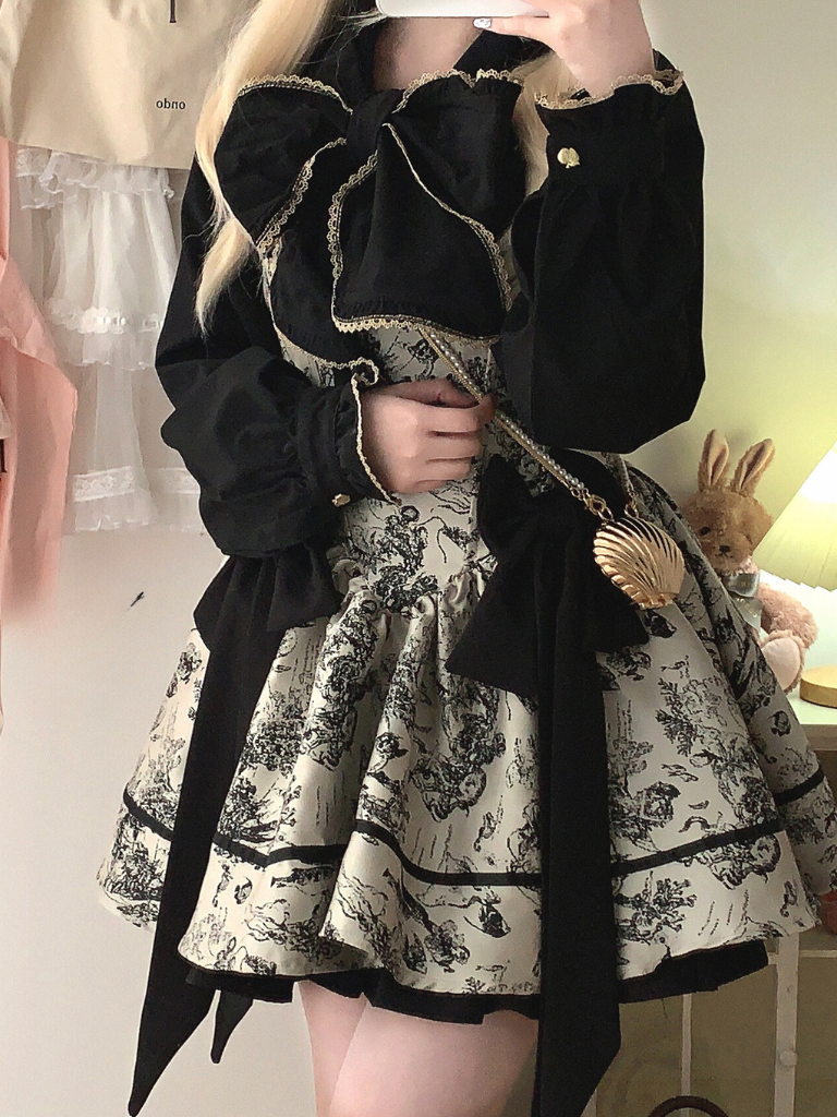 Dark Night Banquet Jacquard Retro Strapless Fishbone Bow Dress