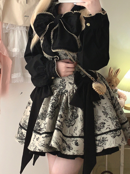 Dark Night Banquet Jacquard Retro Strapless Fishbone Bow Dress