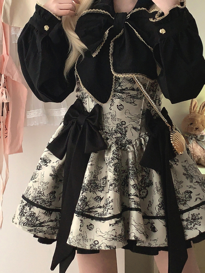 Dark Night Banquet Jacquard Retro Strapless Fishbone Bow Dress