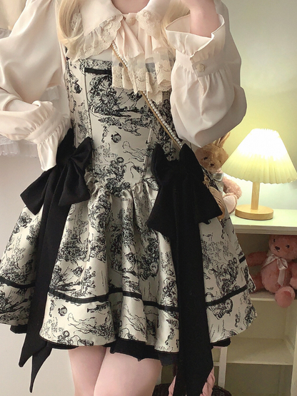 Dark Night Banquet Jacquard Retro Strapless Fishbone Bow Dress