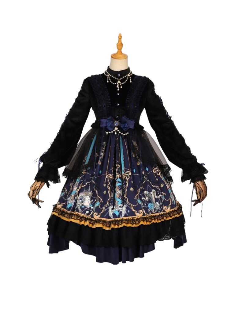 Black Retro Gothic Dark Lolita