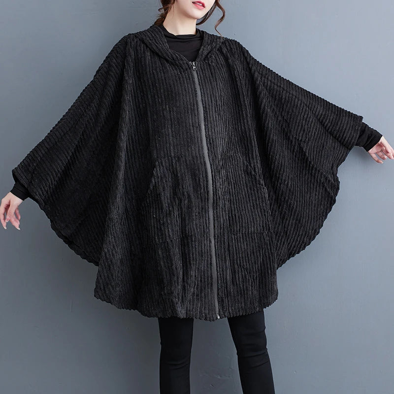 Hooded Zipper Cape Black