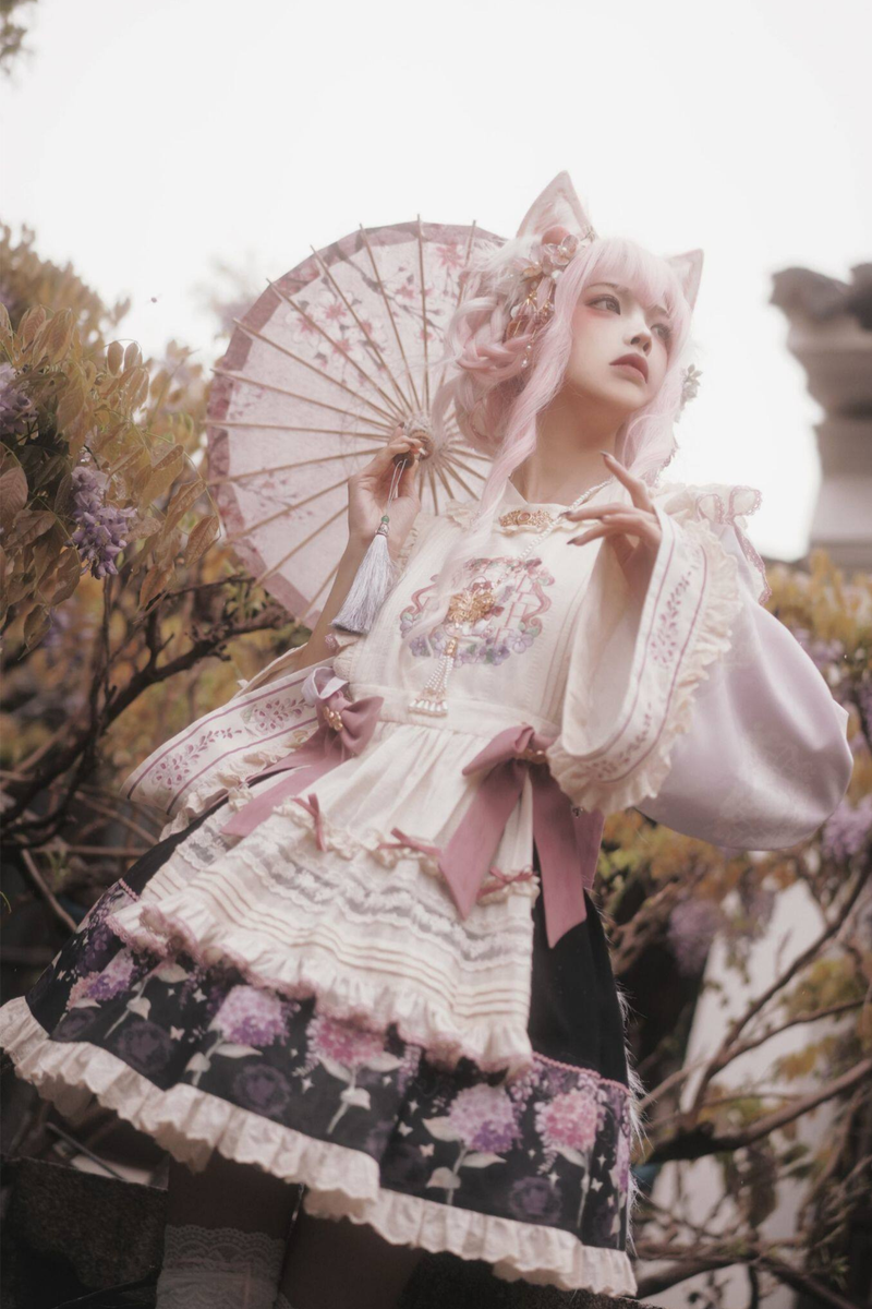 Chinese-style Lolita Top + Skirt + Apron + Headband + Bonnet