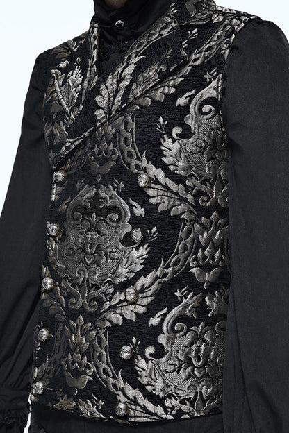 Black/silver Palace Short Big Jacquard Pattern Gothic Waistcoat