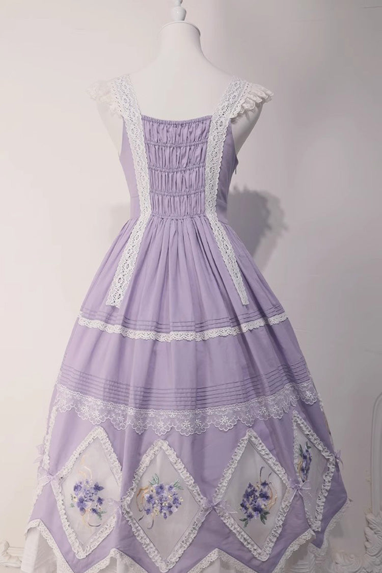Purple Print Ruffle Embroidery Bowknot Classic Lolita Dress