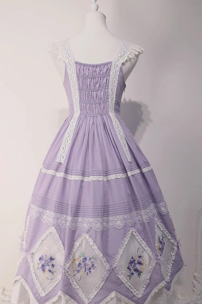Purple Print Ruffle Embroidery Bowknot Classic Lolita Dress