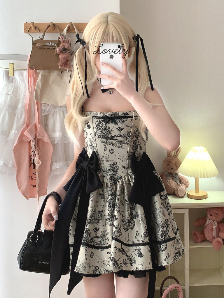 Dark Night Banquet Jacquard Retro Strapless Fishbone Bow Dress