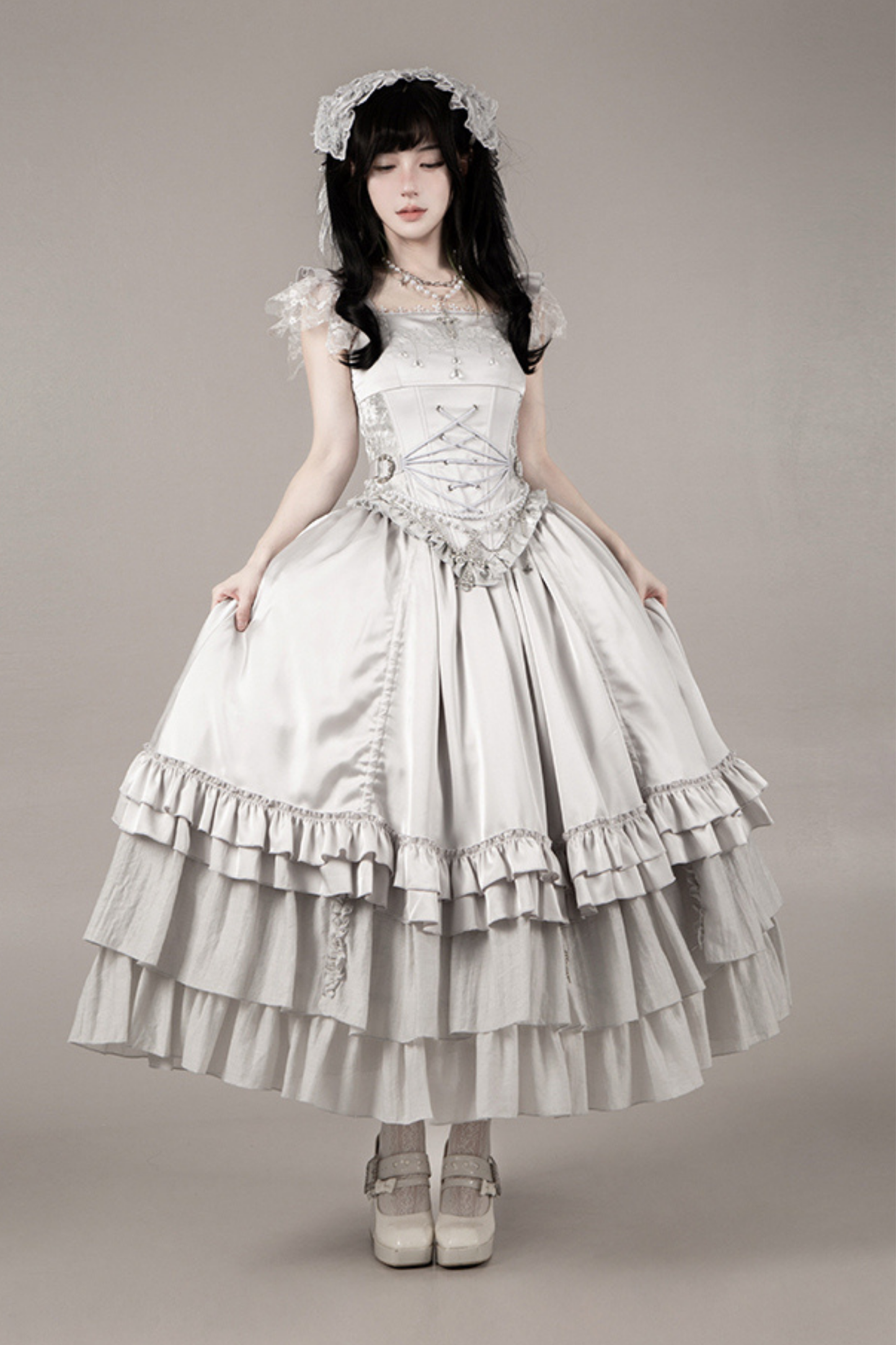 Gothic Lolita Skirt + Corset + Veil + Necklace + Waist Chain