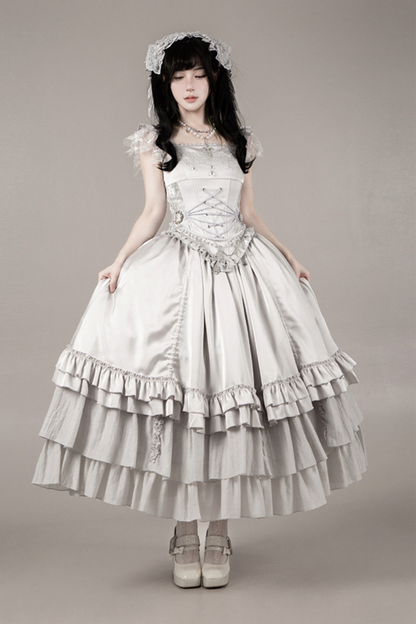 Gothic Lolita Skirt + Corset + Veil + Necklace + Waist Chain