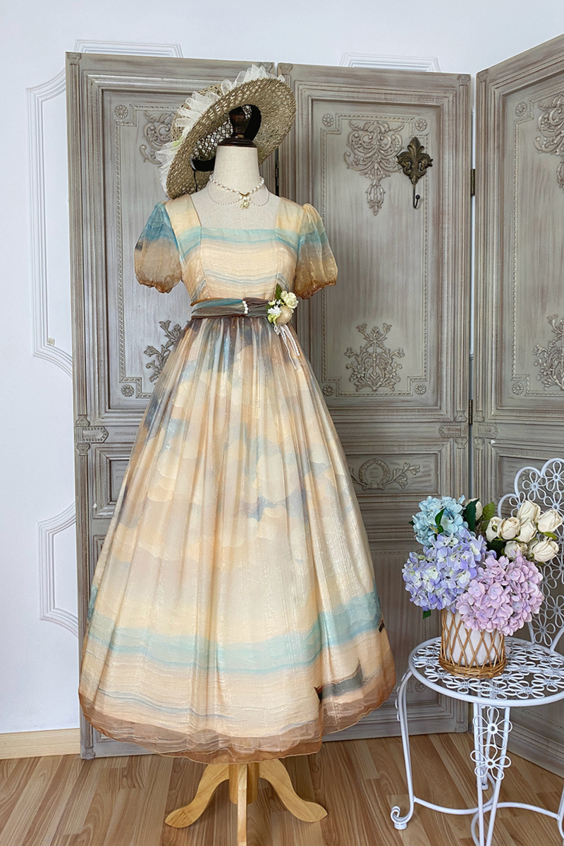 Marble Art High Waist Mark Lolita Dress