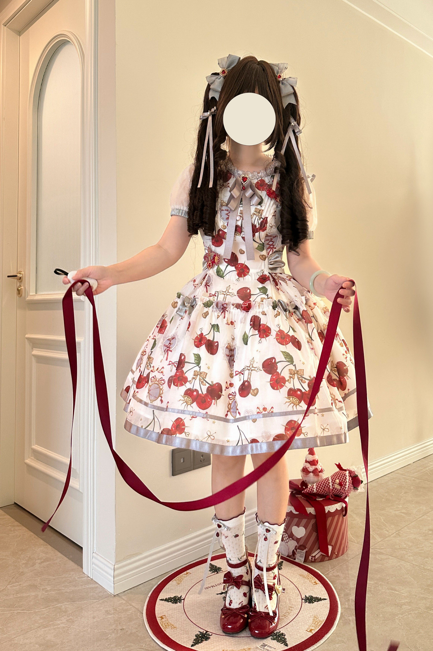 Retro Antique Cherry Sweet Lolita Dress + Jumper Skirt