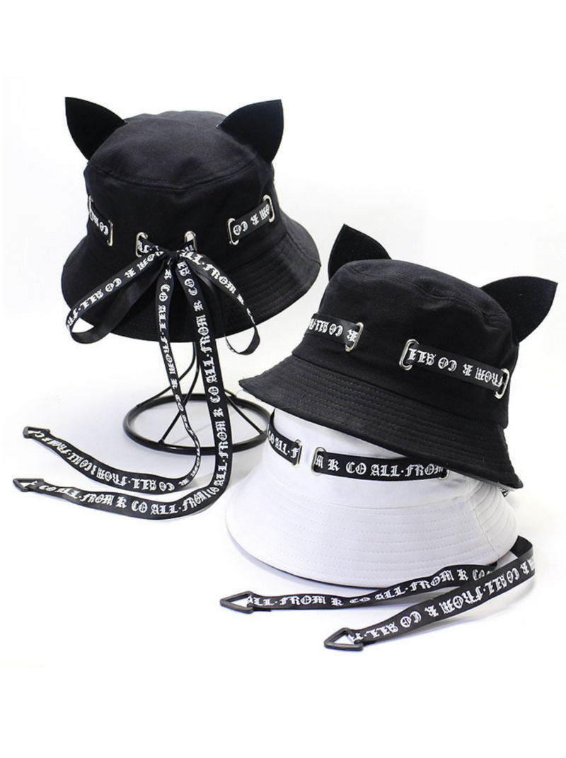 Cat Ear Logo Ribbon Strap Bucket Hat