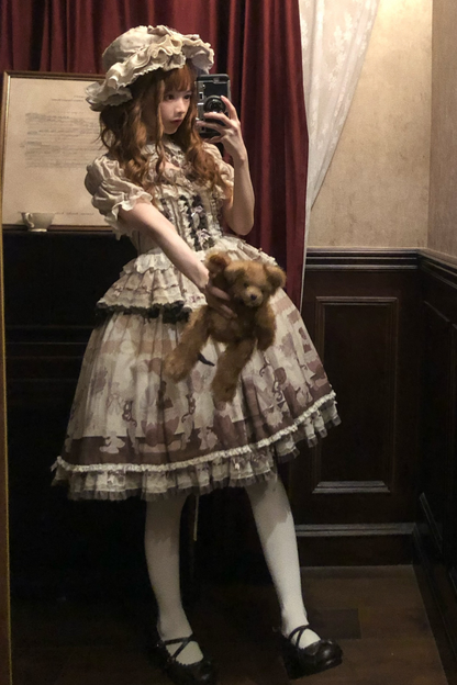 Briana Bear Print Dream Doll Lolita Dress + Jsk + Skirt + Shirt + Petticoat