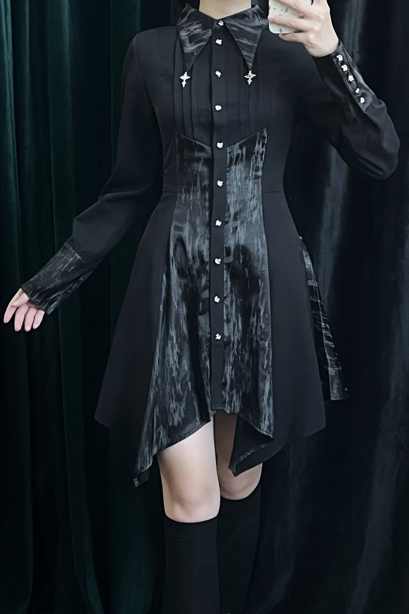 High Collar Blocking Asymmetrical Dress