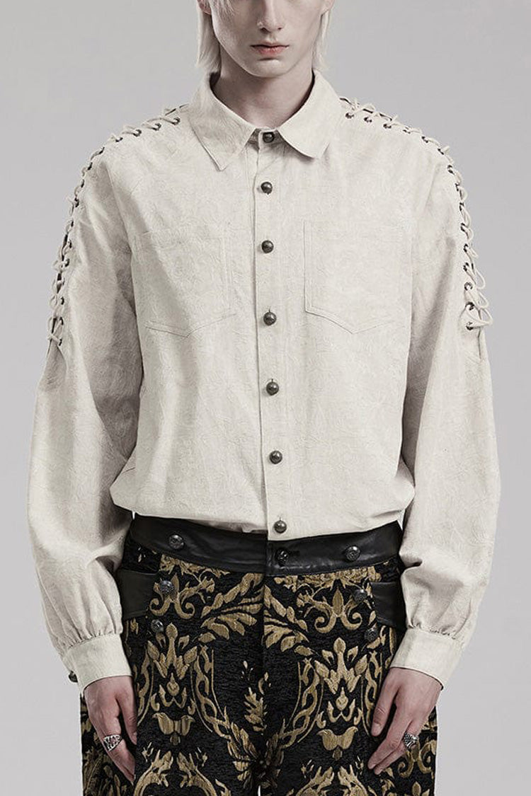 Long Puff Sleeves Shoulder Straps Embroidery Gothic Blouse 2 Colors