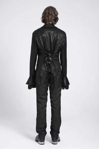 Black Long Trumpet Sleeves Lace-up Gothic Swallow-tailed Blouse