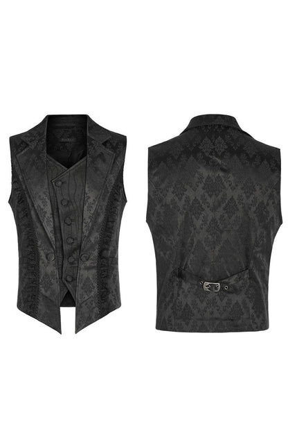 Black Lapel Collar Multi-layer Print Ruffle Lace Gothic Vest